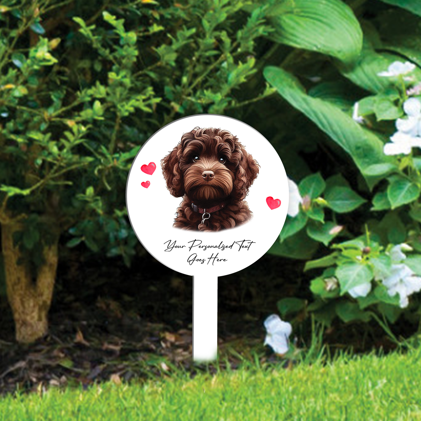 Personalised Dog Love Heart Grave Marker - Chocolate Cockapoo