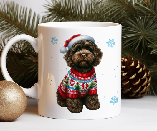 Personalised Chocolate Cockapoo Dog Christmas Jumper Gift Mug