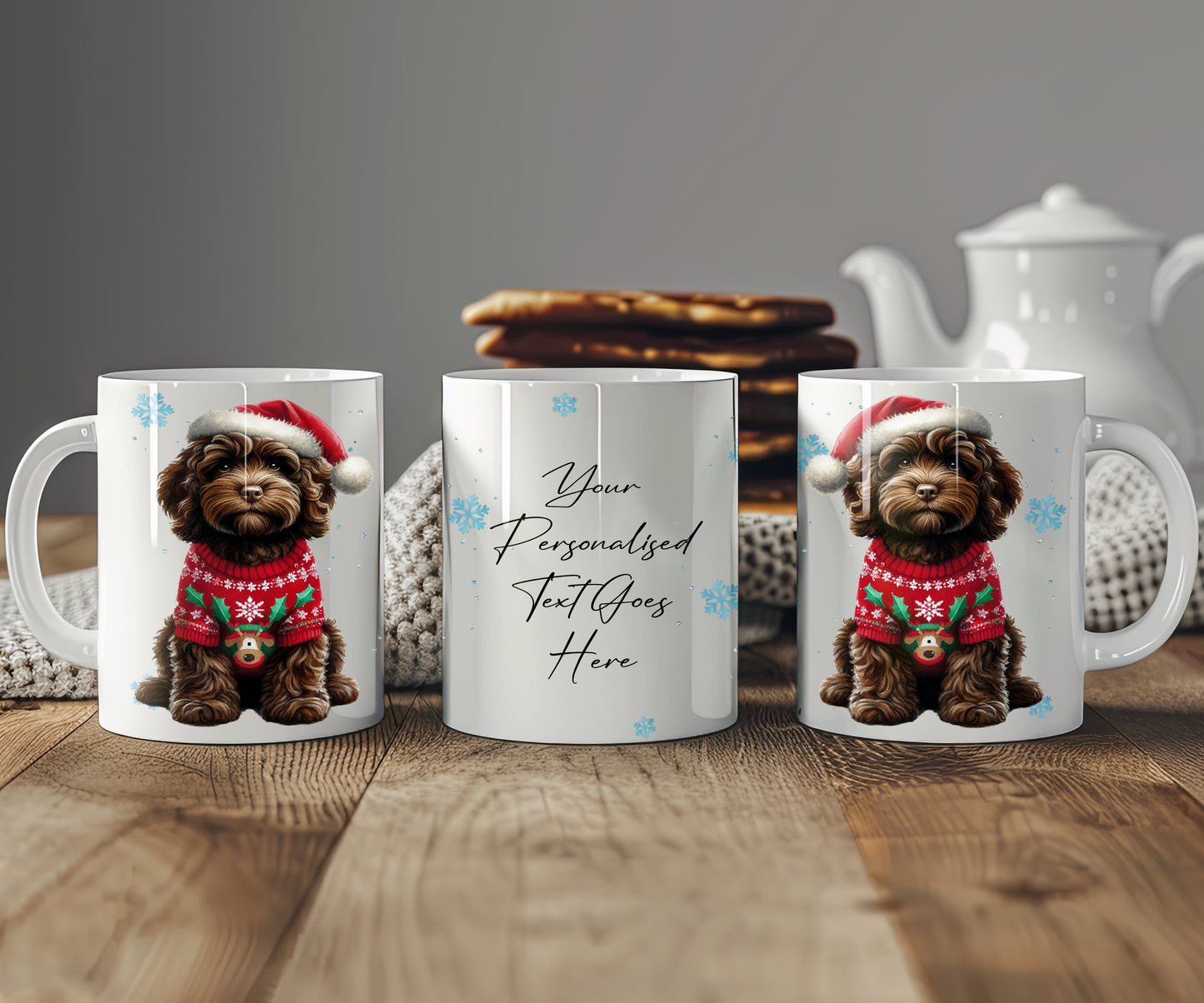 Personalised Chocolate Cockapoo Dog Christmas Jumper Gift Mug - Style B