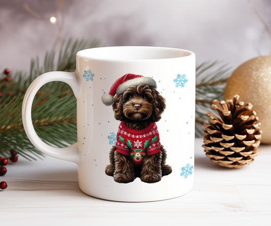 Personalised Chocolate Cockapoo Dog Christmas Jumper Gift Mug - Style B