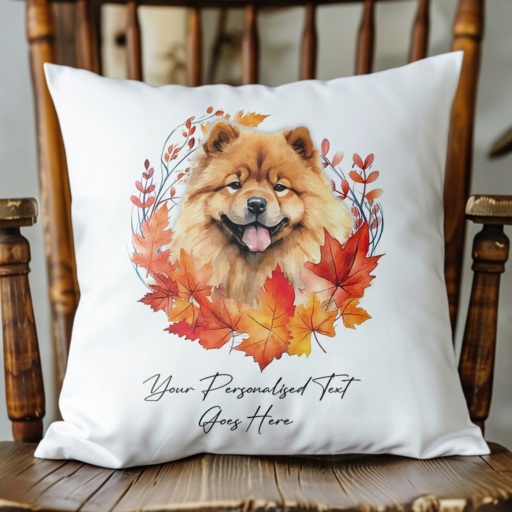 Personalised Chow Chow in an Autumn wreath - Keepsake Gift cushion, by Floppsie Moppsie – floppsiemoppsie at floppsiemoppsie.co.uk