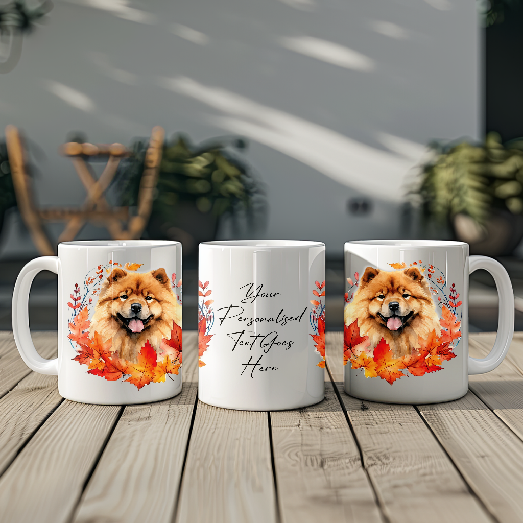 Personalised Chow Chow in an Autumn wreath - Keepsake Mug, ideal gift for Birthday and Christmas Gift, by Floppsie Moppsie – floppsiemoppsie at floppsiemoppsie.co.uk