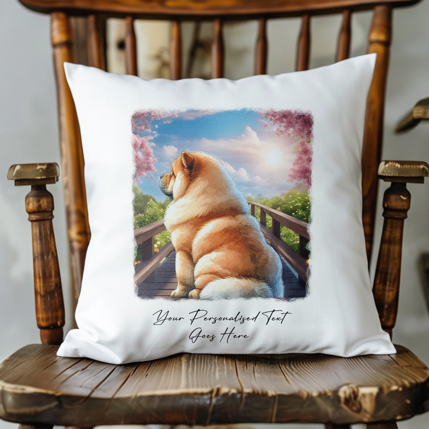 Personalised Chow Chow – Looking out across a Bridge Pet Gift Cushion, by Floppsie Moppsie – floppsiemoppsie at floppsiemoppsie.co.uk