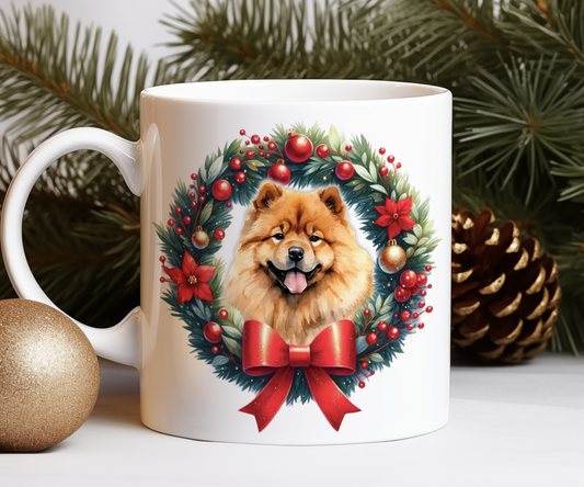 Personalised Chow Chow Dog Christmas Wreath Gift Mug