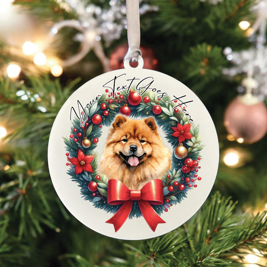 Personalised Chow Chow Dog Christmas Wreath - Hanging Bauble Decoration