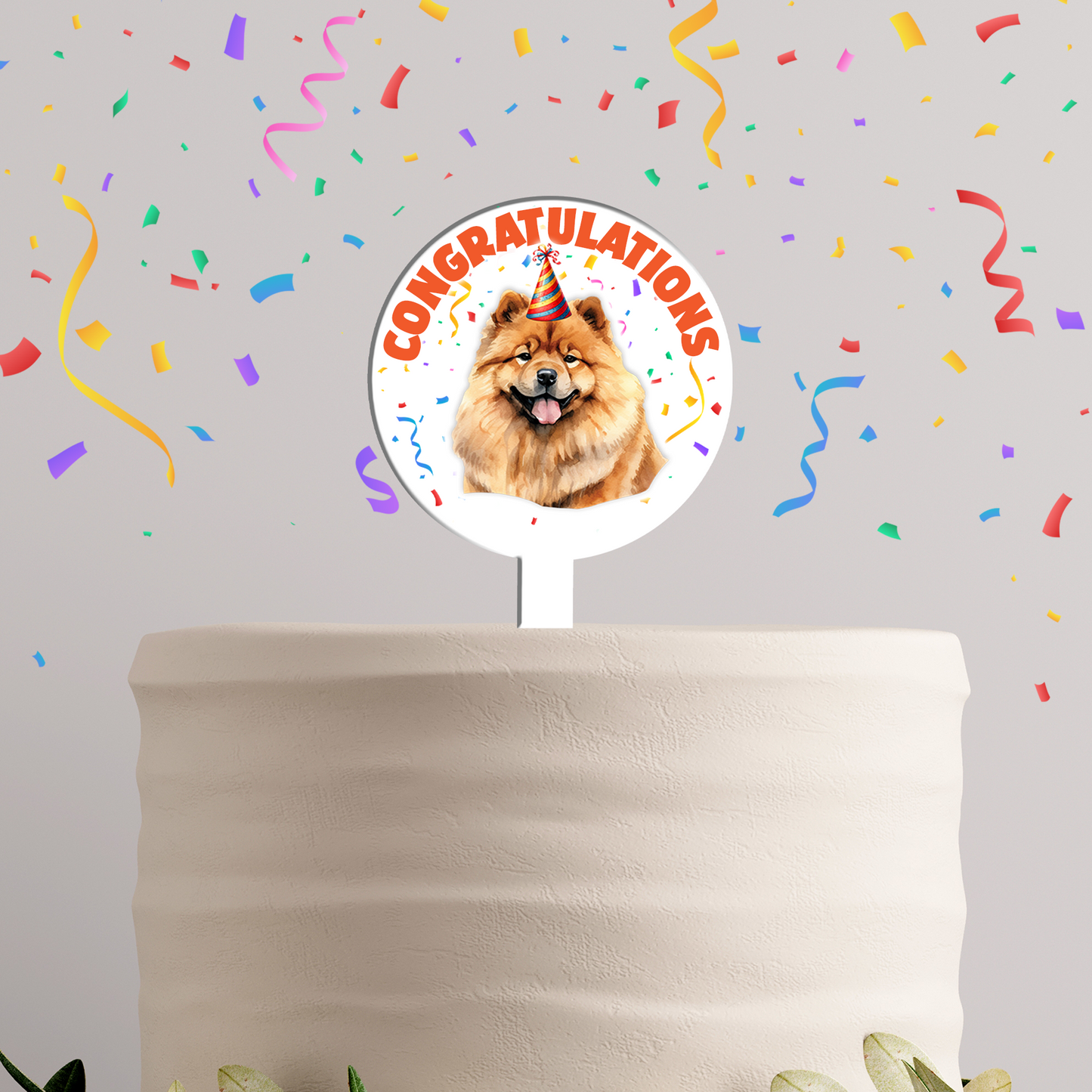 Personalised Dog Party Hat Cake Topper - Chow Chow