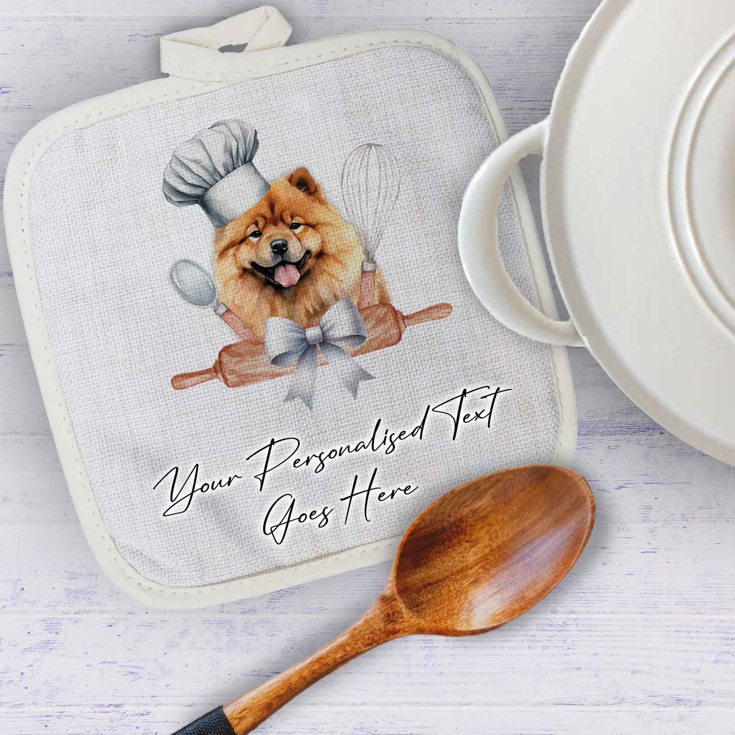 Personalised Dog In Chef Hat Gift Pot Holder / Grab - Chow Chow