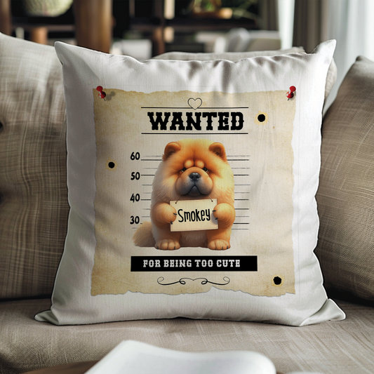 Personalised Dog WANTED Chow Chow in a line-up - Keepsake Gift Cushion, by Floppsie Moppsie – floppsiemoppsie at floppsiemoppsie.co.uk