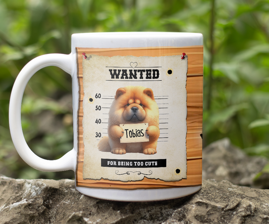 Personalised WANTED Pet Dog mug of a cute Chow Chow on a wanted poster - Keepsake Gift, by Floppsie Moppsie – floppsiemoppsie at floppsiemoppsie.co.uk