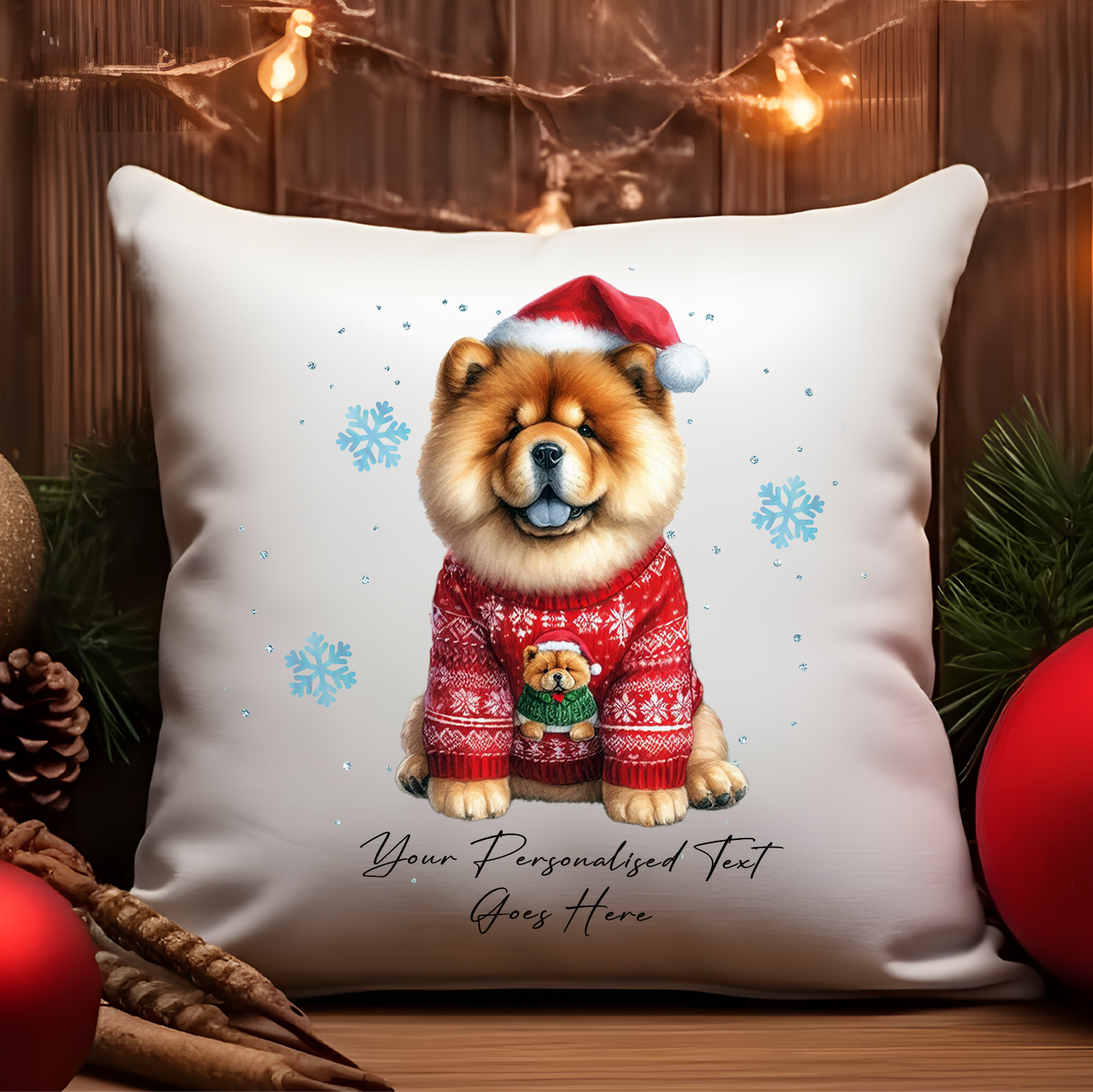 Personalised Chow Chow Dog Christmas jumper Cushion Cover Gift