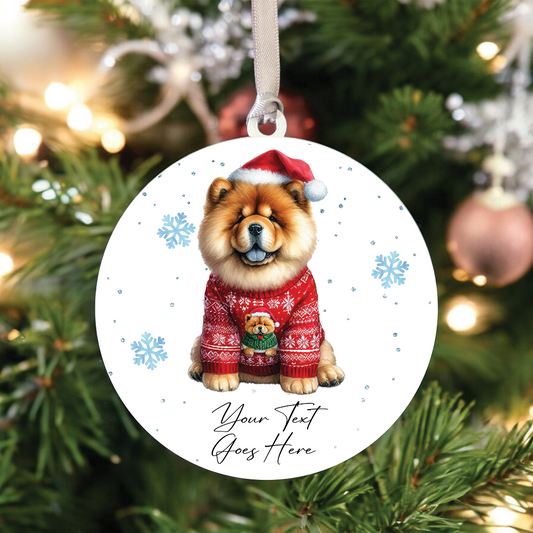 A Personalised Chow Chow Christmas Jumper Dog Hanging Bauble Decoration