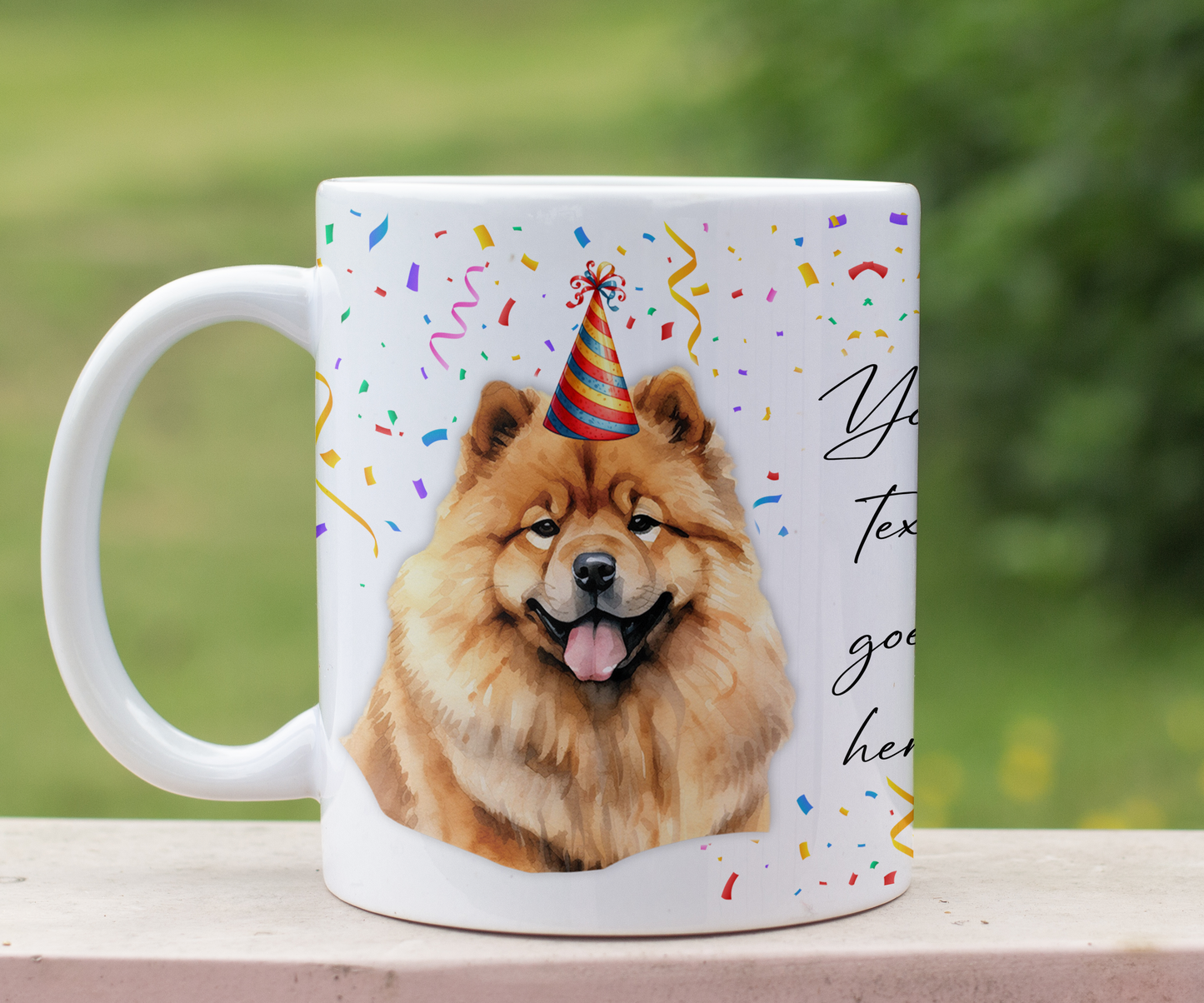 Personalised Dog Gift Mug - Chow Chow with Birthday Congratulations Party Hat