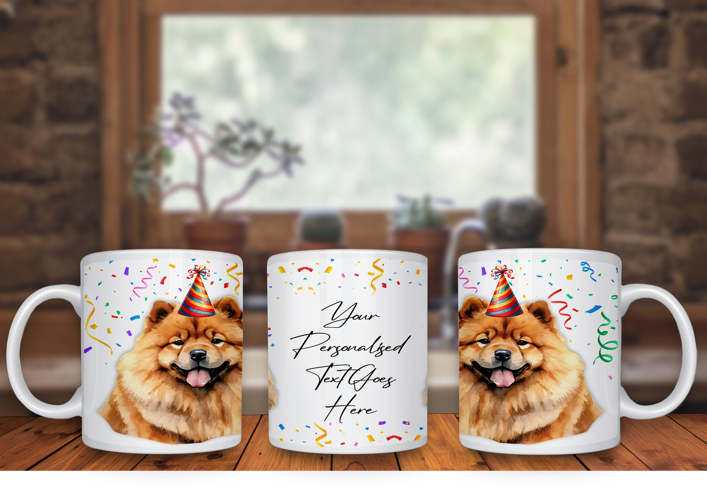 Personalised Dog Gift Mug - Chow Chow with Birthday Congratulations Party Hat