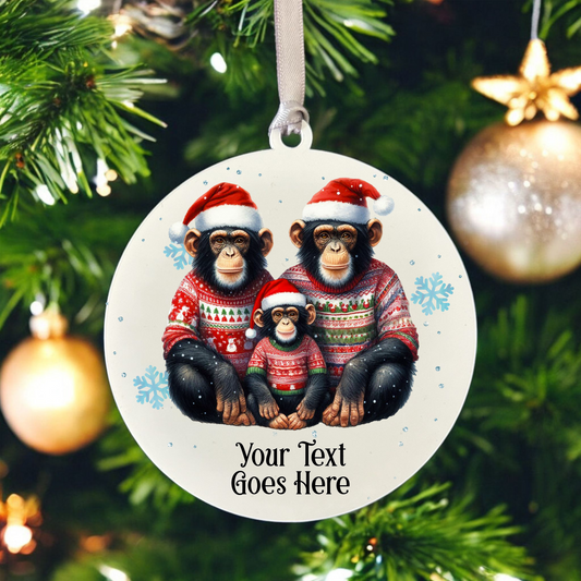 Personalised Christmas Chimpanzee Family - Hanging Bauble Decoration - Style A