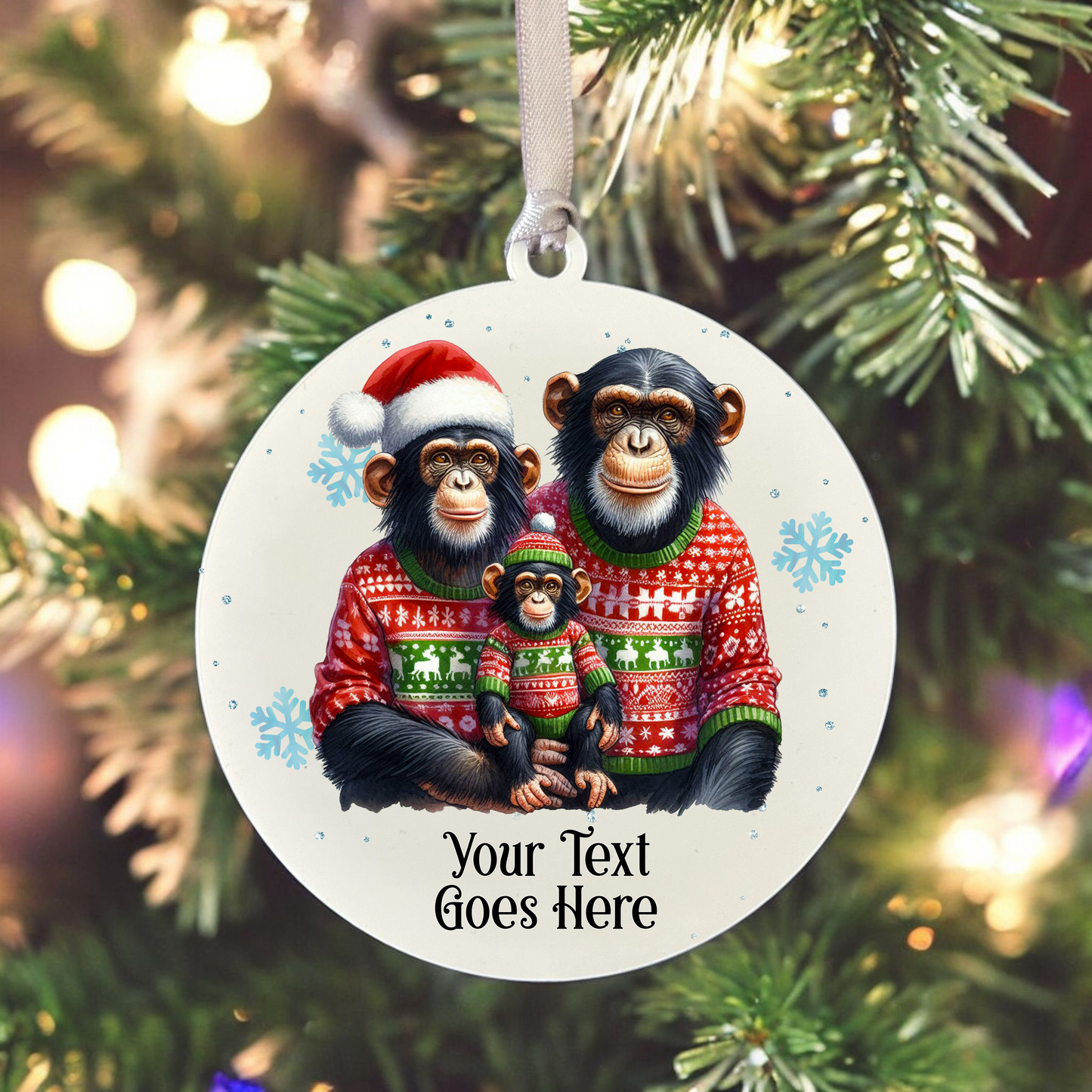 Personalised Christmas Chimpanzee Family - Hanging Bauble Decoration - Style B