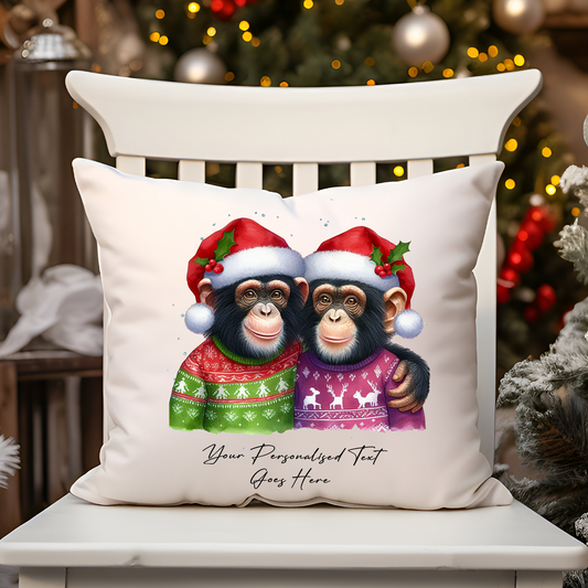 Personalised Christmas Chimpanzee Love Couple - Cushion Cover Gift - Style A