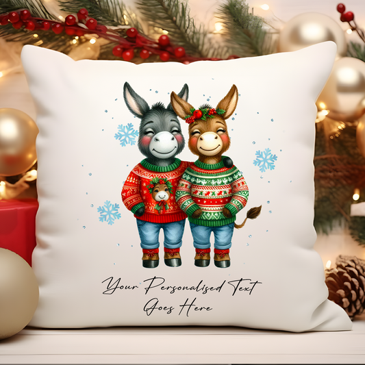 Personalised Christmas Donkey Couple - Cushion Cover Gift - Style A