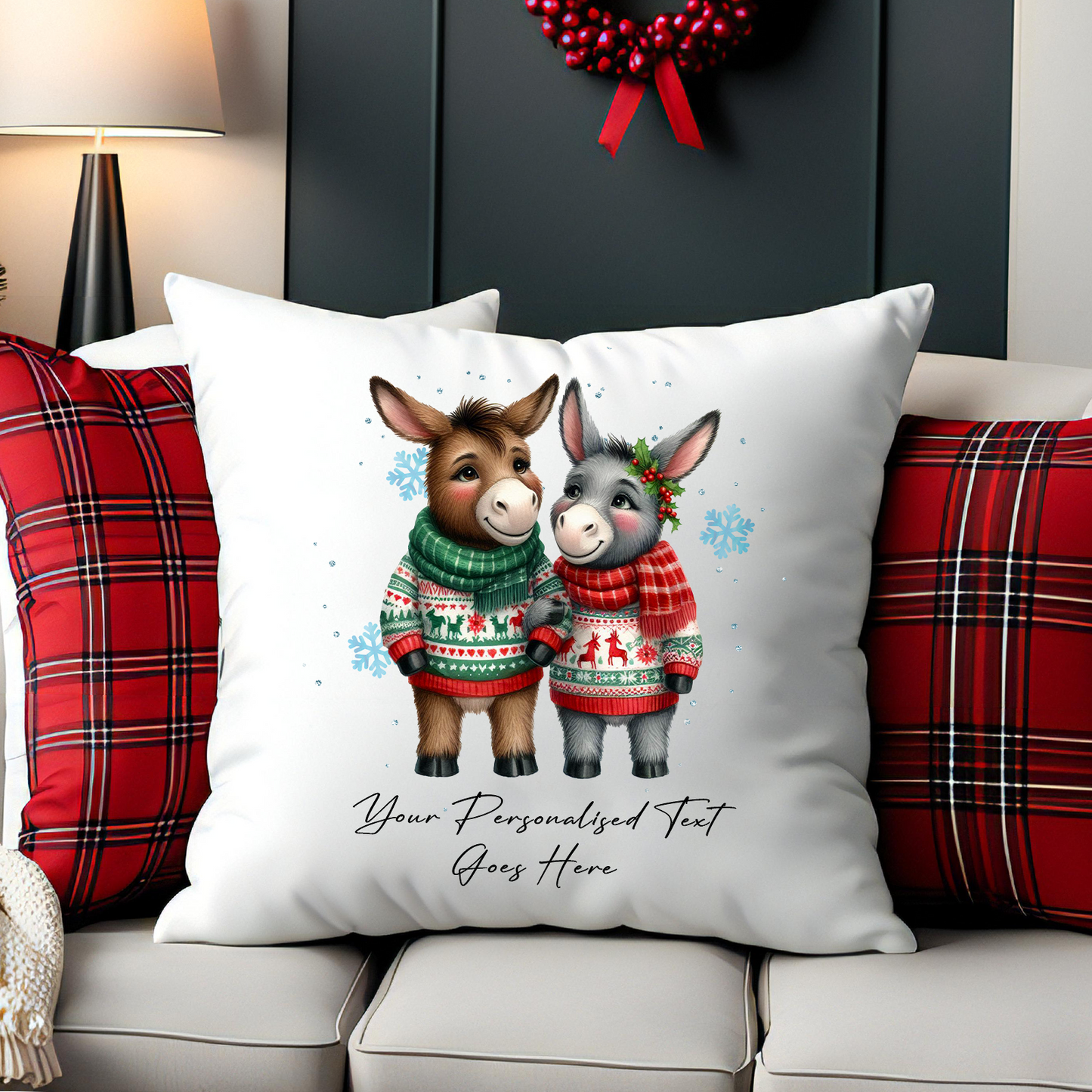 Personalised Christmas Donkey Couple - Cushion Cover Gift - Style B