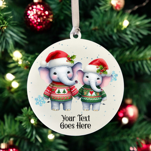 Personalised Christmas Elephant Couple - Hanging Bauble Decoration - Style A