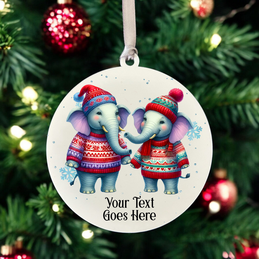 Personalised Christmas Elephant Couple - Hanging Bauble Decoration - Style B