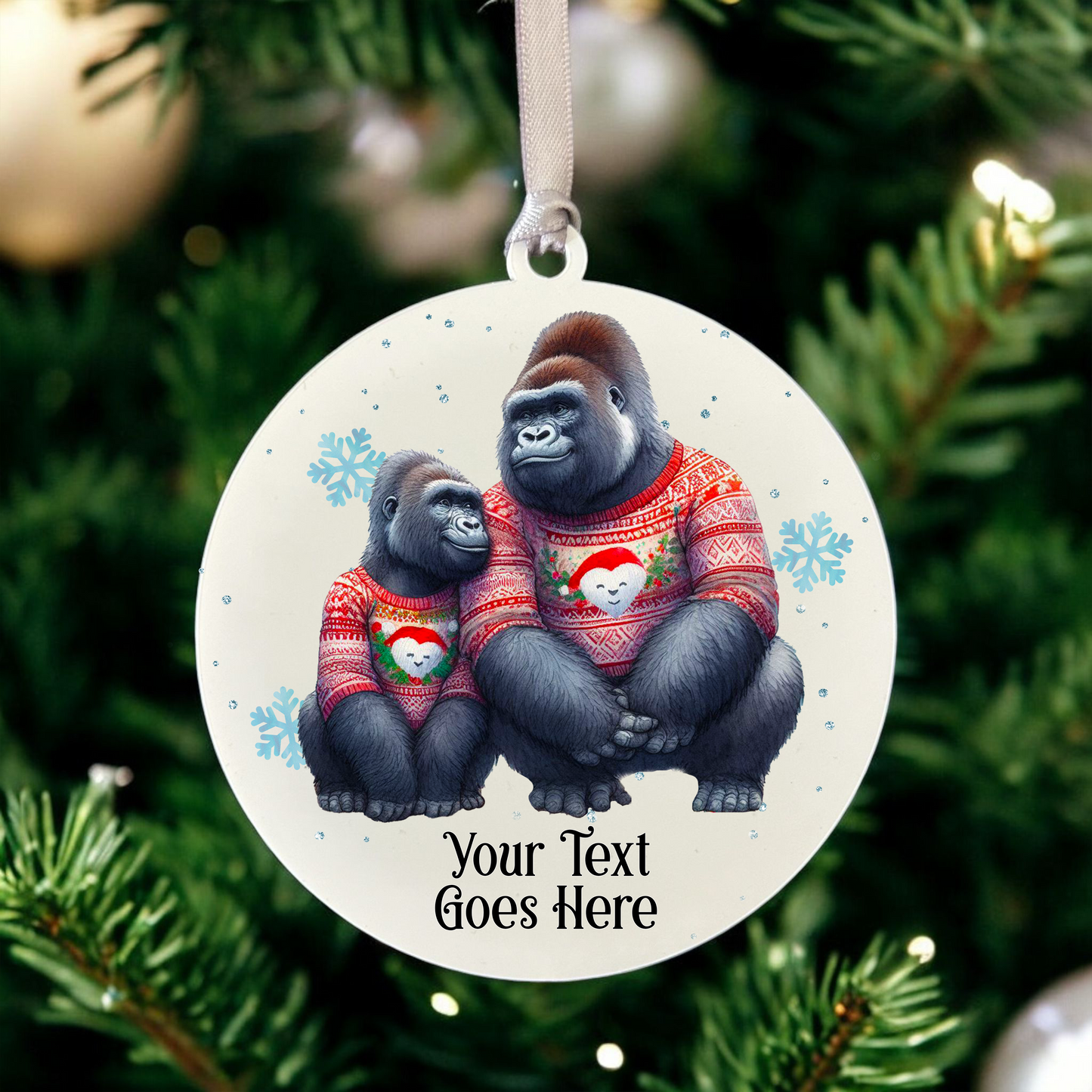 Personalised Christmas Gorilla Couple - Hanging Bauble Decoration - Style A