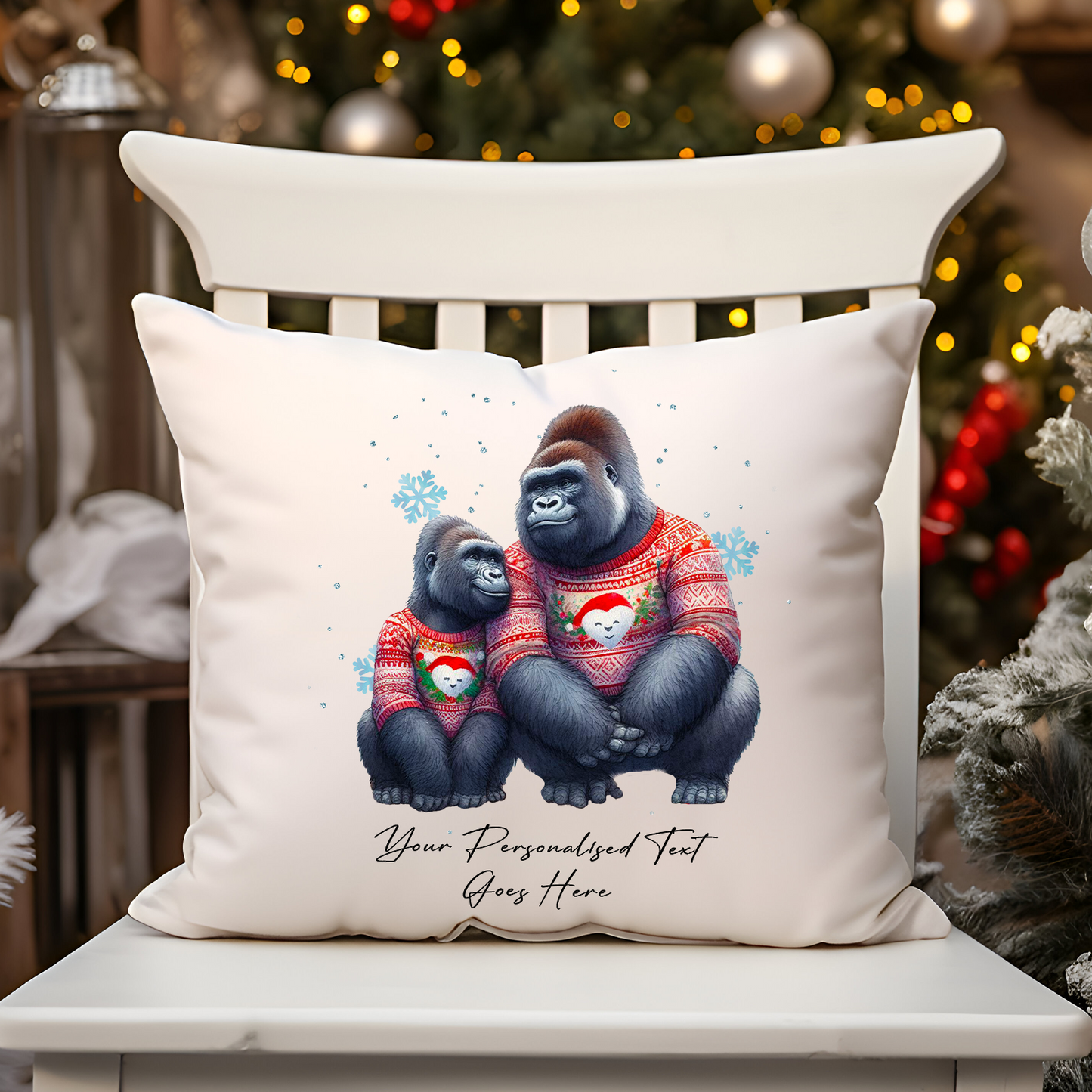 Personalised Christmas Gorilla Couple - Cushion Cover Gift - Style A