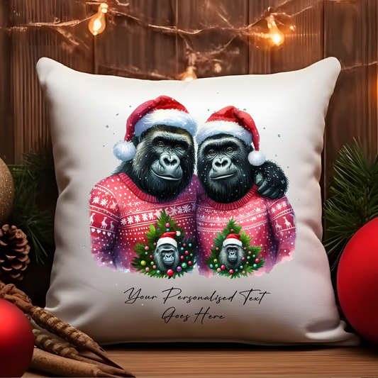 Personalised Christmas Gorilla Couple - Cushion Cover Gift - Style B