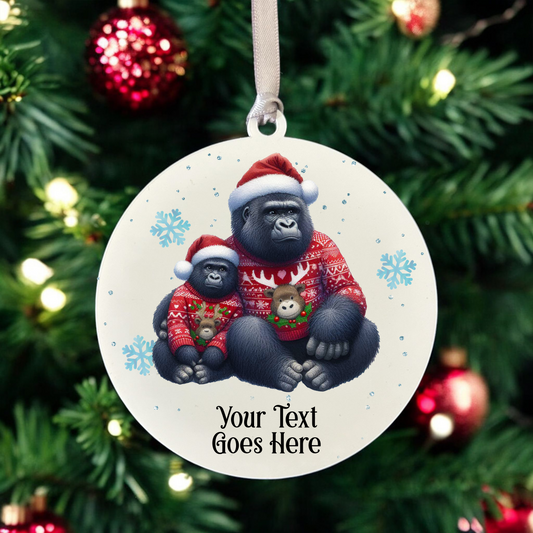 Personalised Christmas Gorilla Family- Hanging Bauble Decoration - Style A