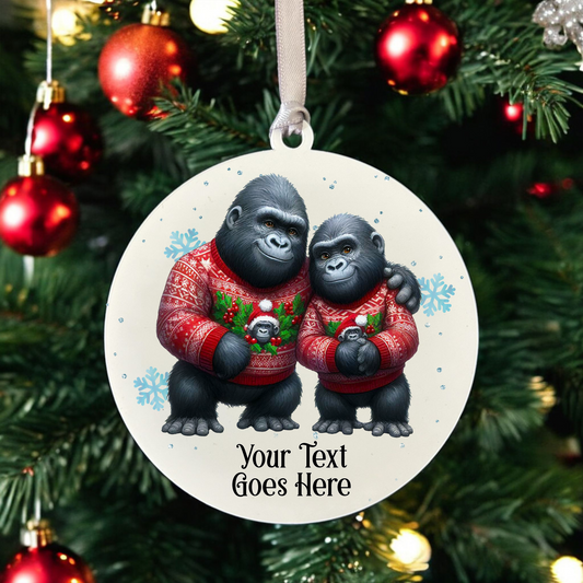 Personalised Christmas Gorilla Family- Hanging Bauble Decoration - Style B