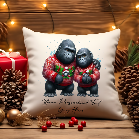 Personalised Christmas Gorilla Family - Cushion Cover Gift - Style B