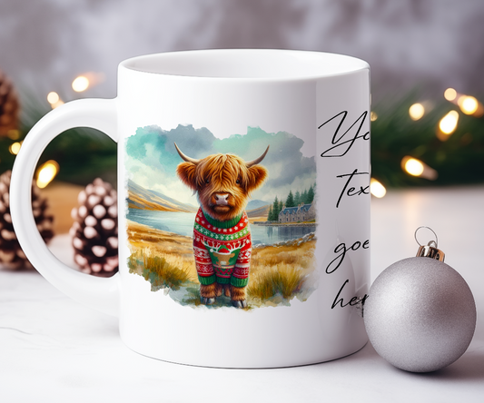 Personalised Christmas Highland Cow - Keepsake Gift Mug, by Floppsie Moppsie – floppsiemoppsie at floppsiemoppsie.co.uk