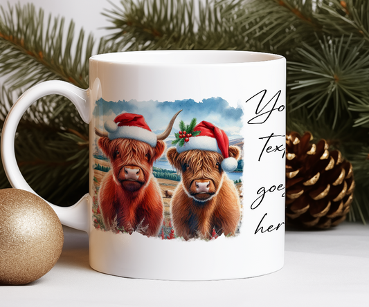 Personalised Christmas Highland Cow Couple Family - Keepsake Gift Mug, by Floppsie Moppsie – floppsiemoppsie at floppsiemoppsie.co.uk