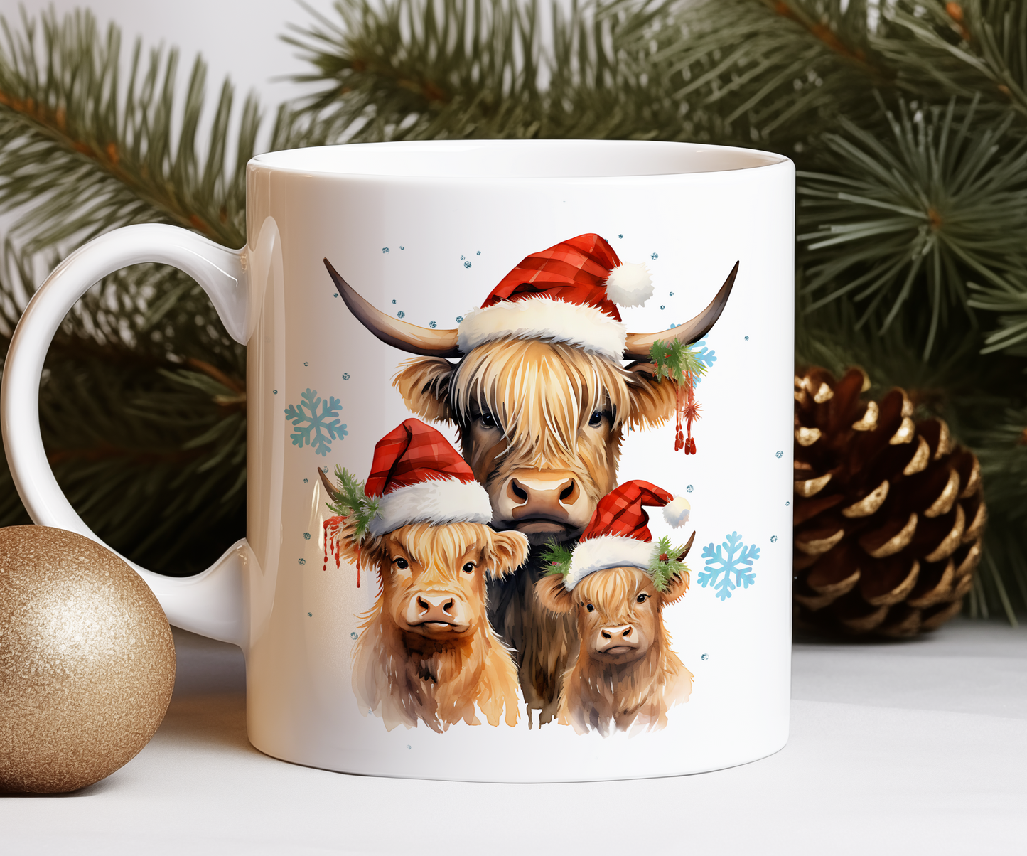 Personalised Christmas Highland Cow Family Gift Mug - Style A