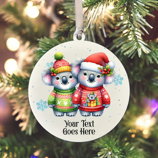 Personalised Christmas Koala Couple - Hanging Bauble Decoration - Style A