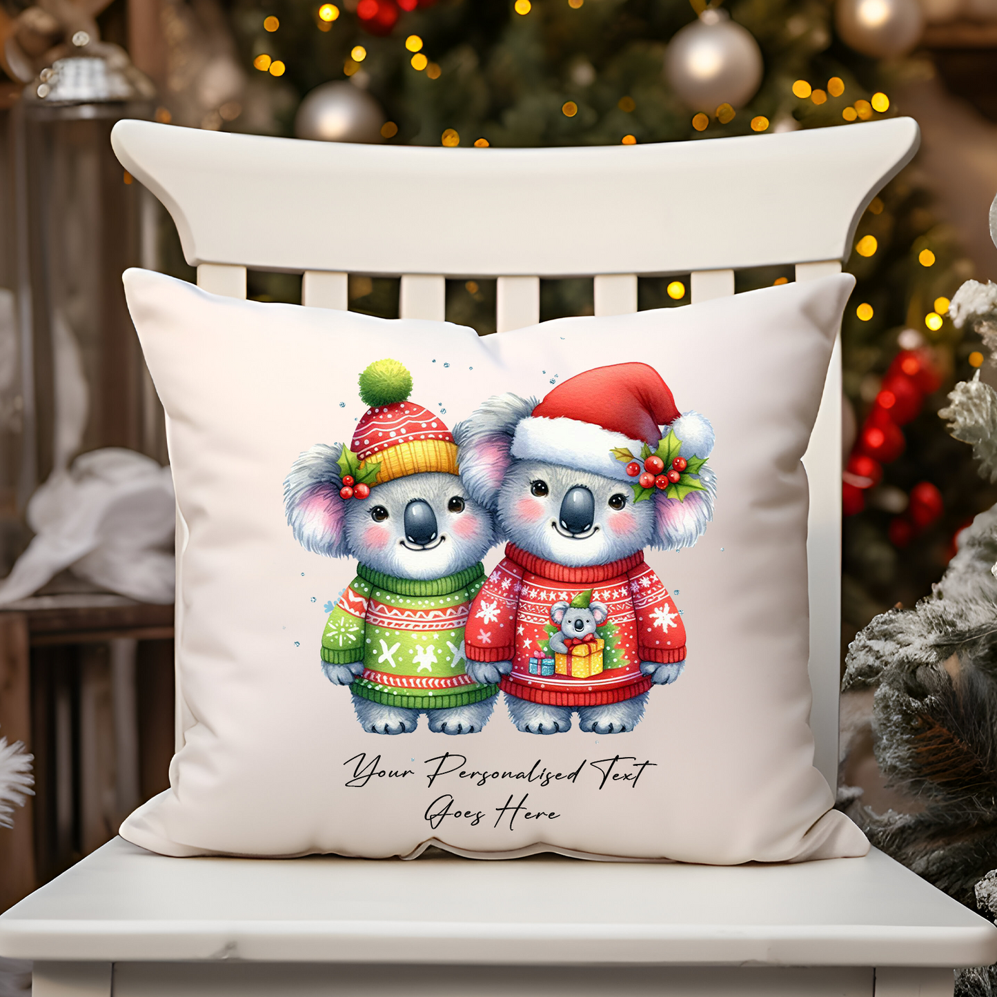 Personalised Christmas Hippo Couple - Cushion Cover Gift - Style C