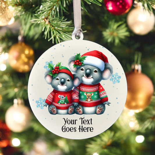 Personalised Christmas Koala Couple - Hanging Bauble Decoration - Style B