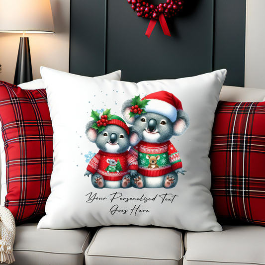 Personalised Christmas Koala Couple - Cushion Cover Gift - Style B