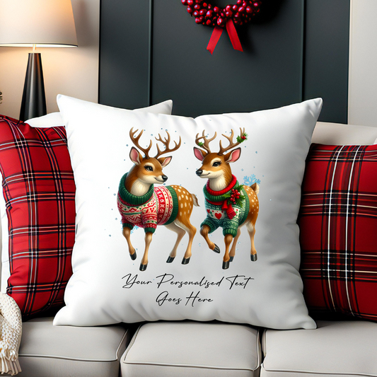 Personalised Christmas Reindeer Couple - Cushion Cover Gift - Style B