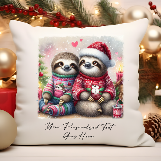 Personalised Christmas Sloth Couple - Cushion Cover Gift - Style A