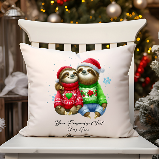 Personalised Christmas Sloth Couple - Cushion Cover Gift - Style B