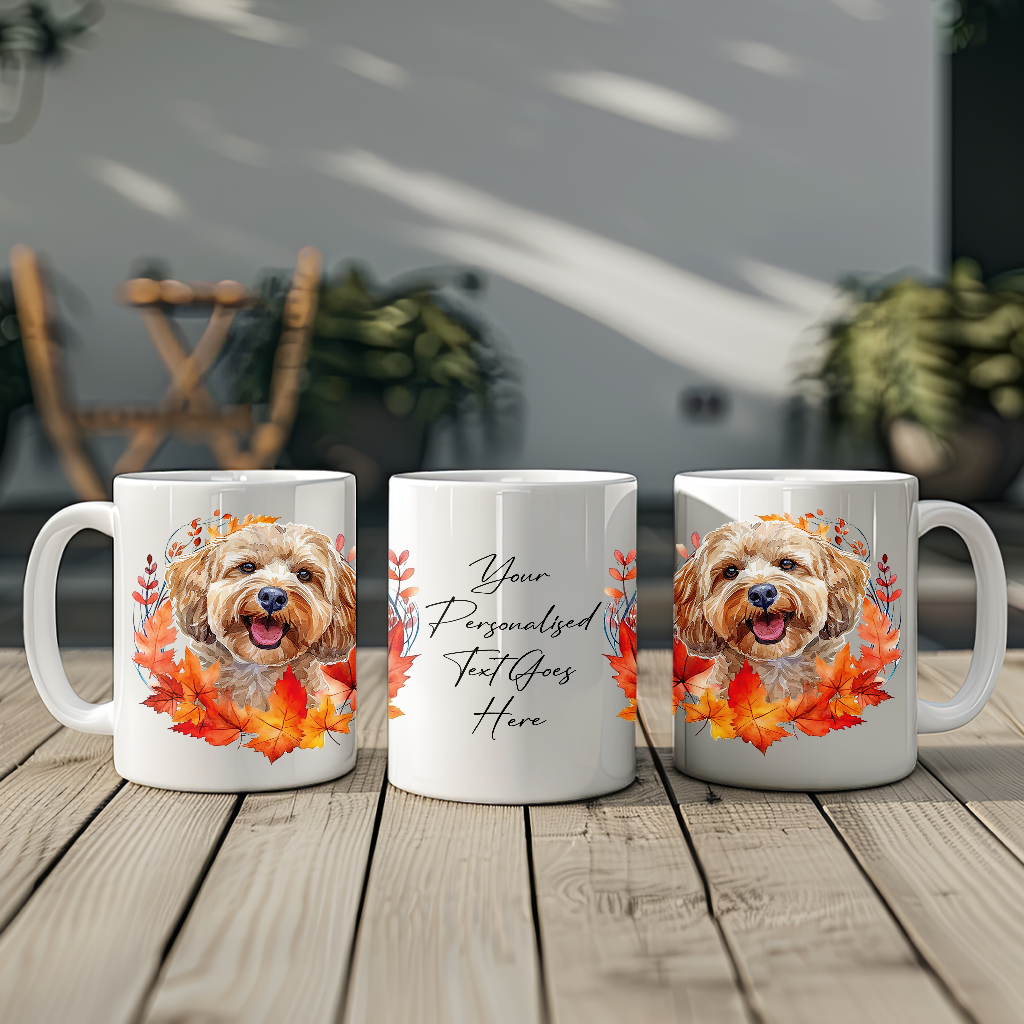 Personalised Cockapoo in an Autumn wreath - Keepsake Mug, ideal gift for Birthday and Christmas Gift, by Floppsie Moppsie – floppsiemoppsie at floppsiemoppsie.co.uk