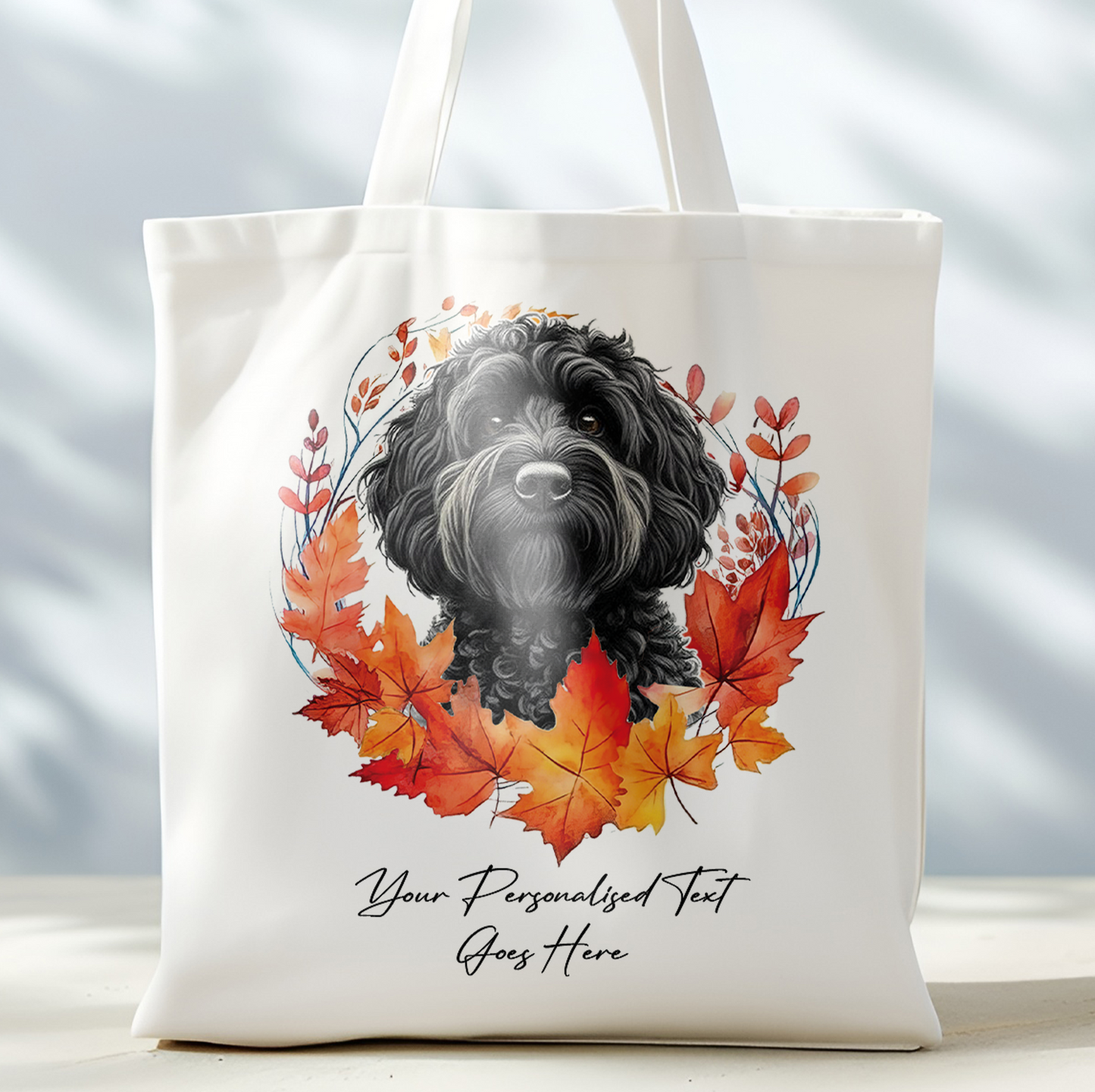 Personalised Dog Autumn Wreath Black Cockapoo Tote Bag