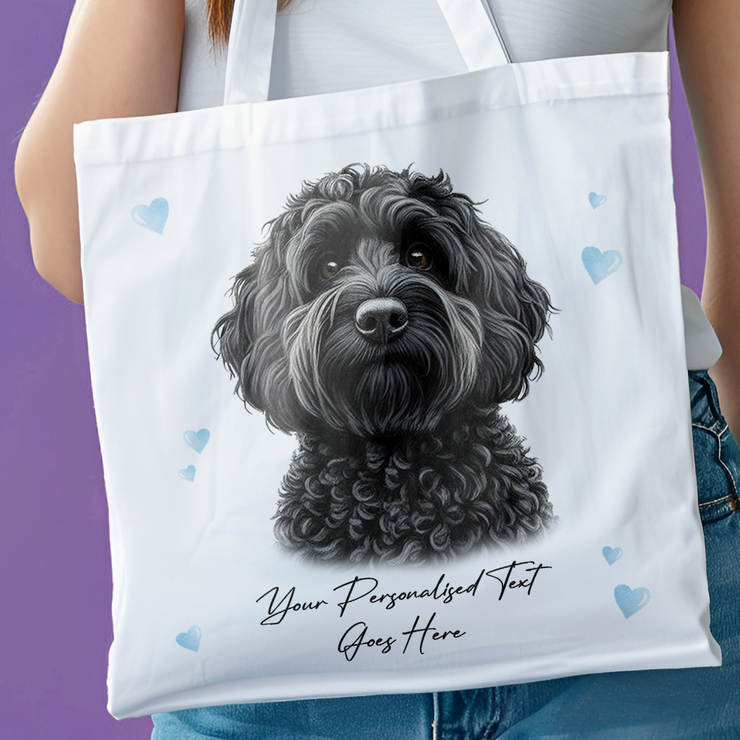 Personalised Dog Love Hearts Black Cockapoo Tote Bag