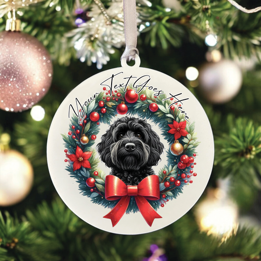 Personalised Black Cockapoo Dog Christmas Wreath - Hanging Bauble Decoration