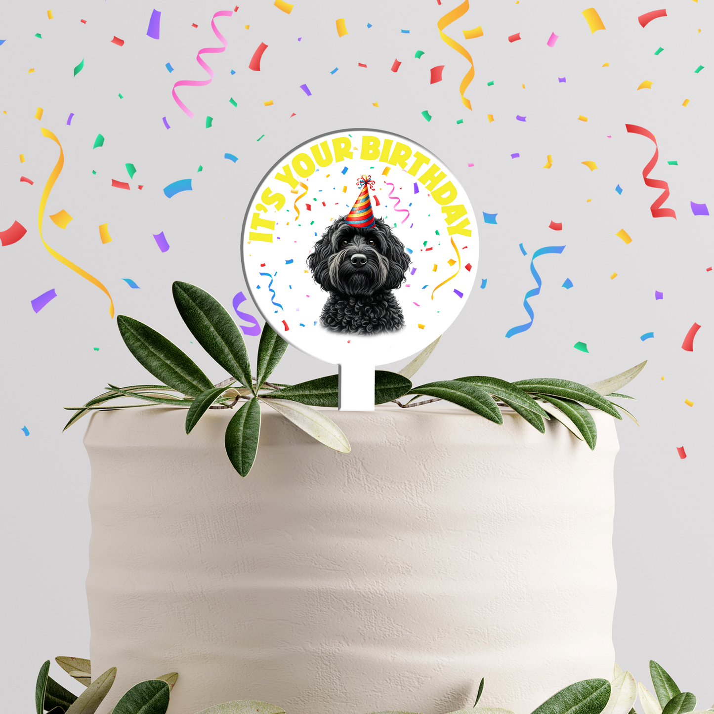 Personalised Dog Party Hat Cake Topper - Black Cockapoo