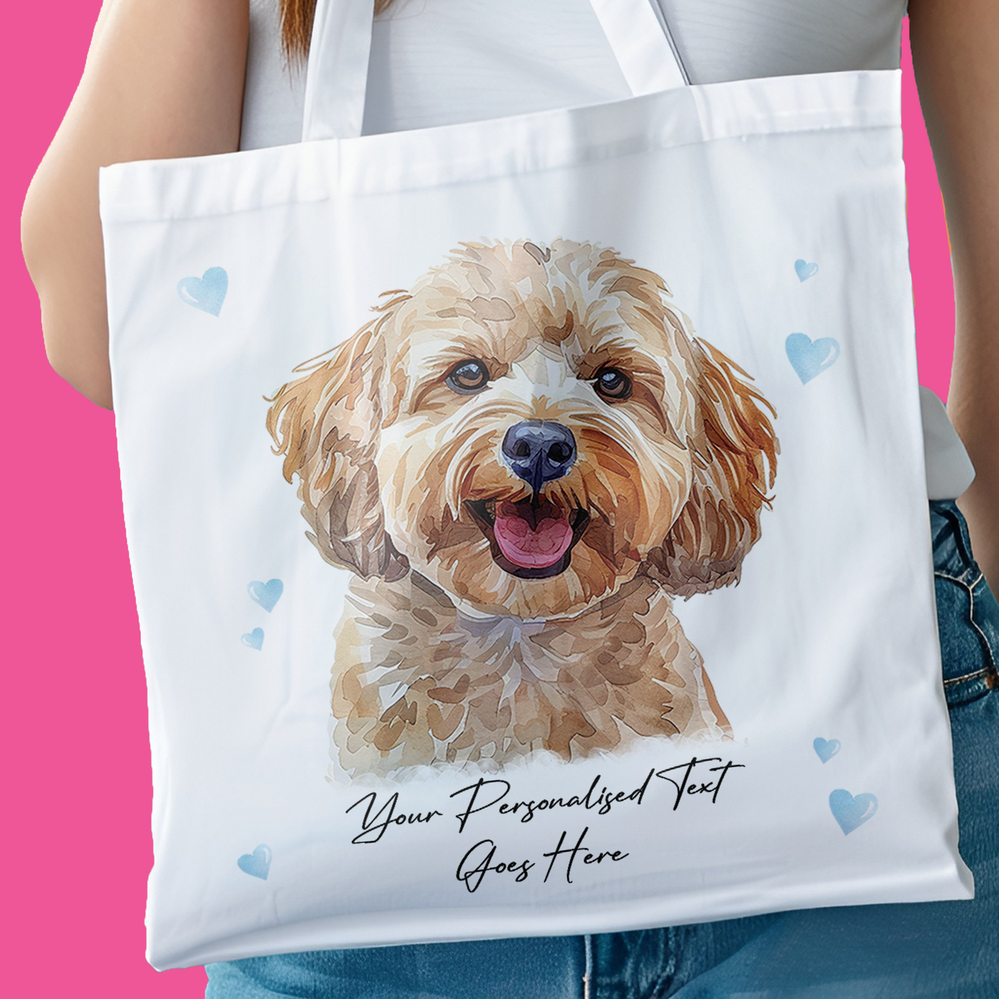 Personalised Dog Love Hearts Cockapoo Tote Bag