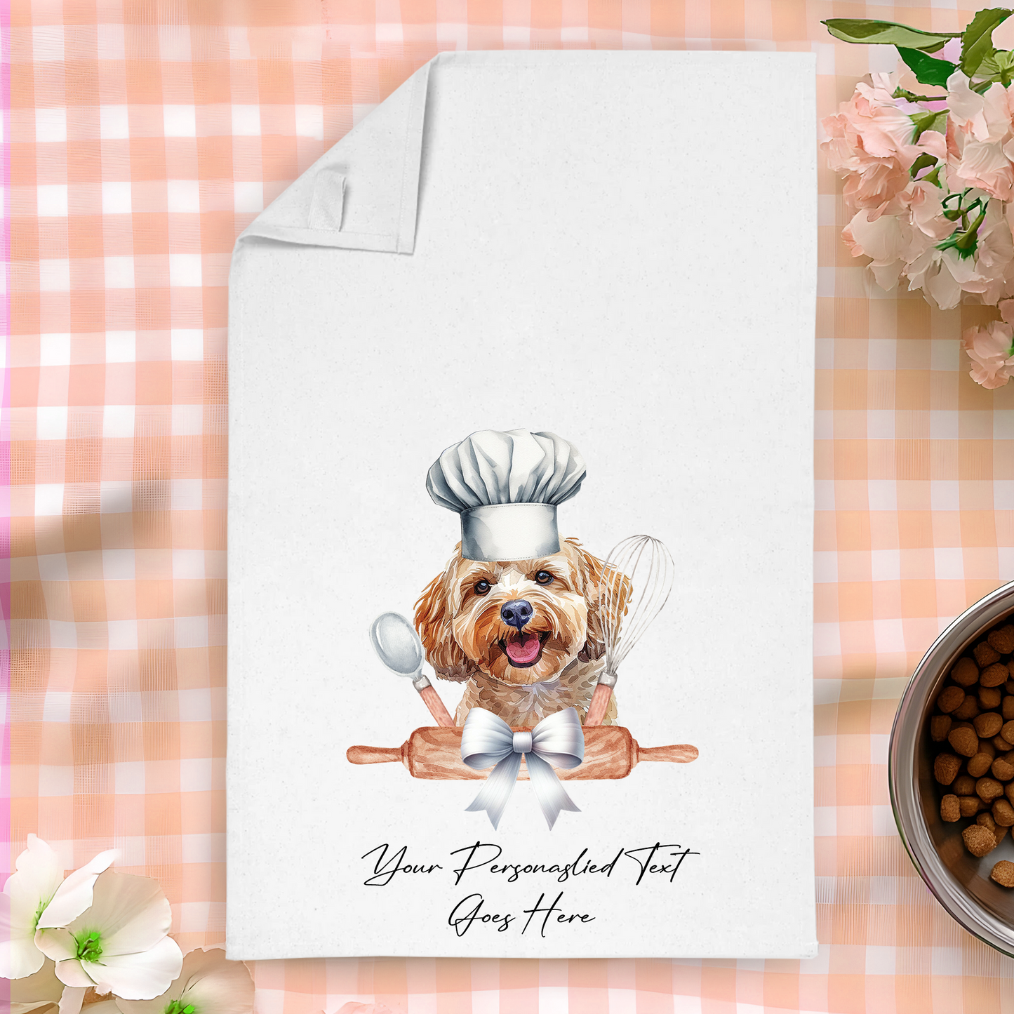 Personalised Dog In Chef Hat Gift Tea Towel - Cockapoo