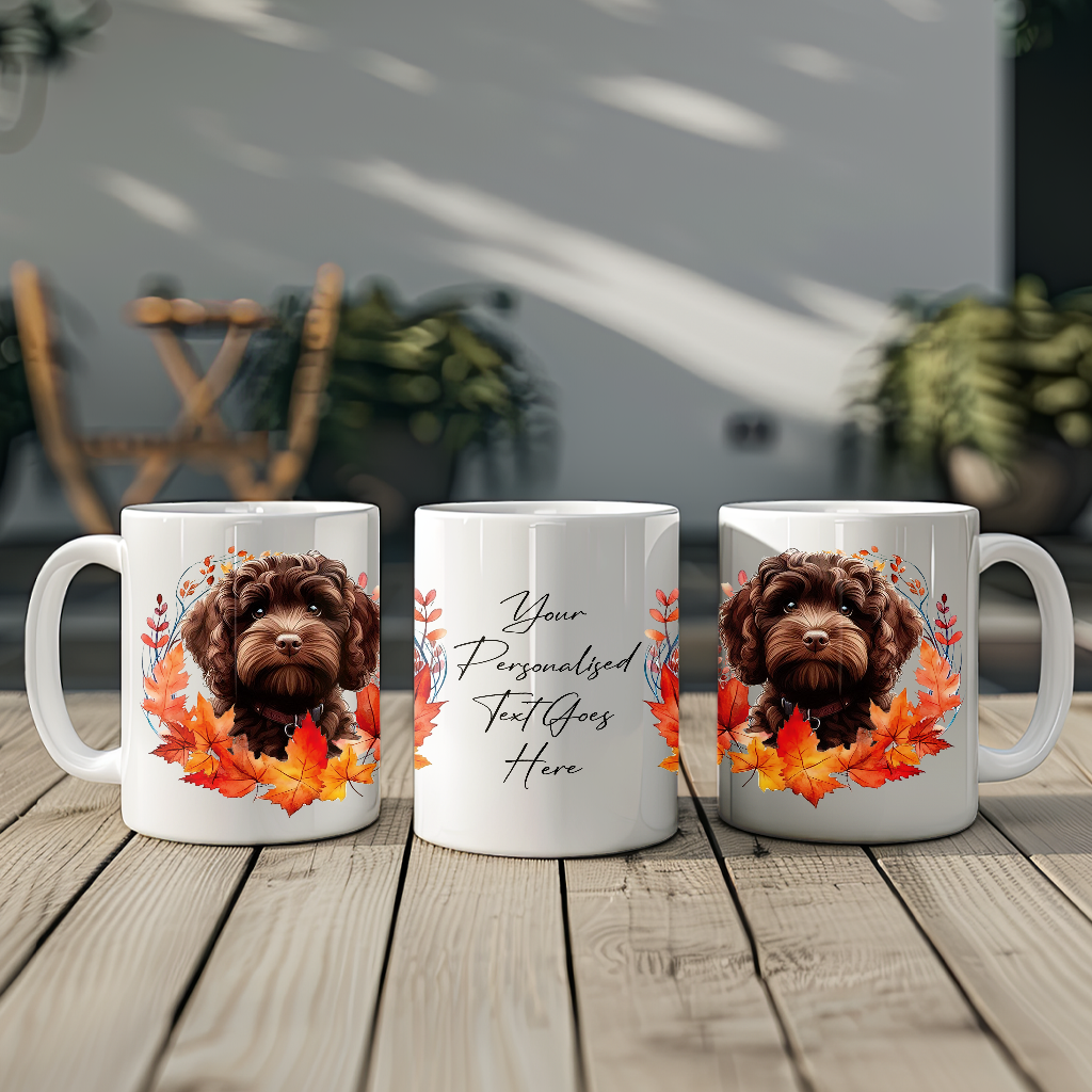 Personalised Chocolate Cockapoo in an Autumn wreath - Keepsake Mug, ideal gift for Birthday and Christmas Gift, by Floppsie Moppsie – floppsiemoppsie at floppsiemoppsie.co.uk