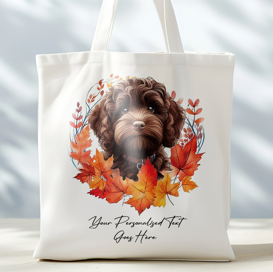 Personalised Dog Autumn Wreath Chocolate Cockapoo Tote Bag