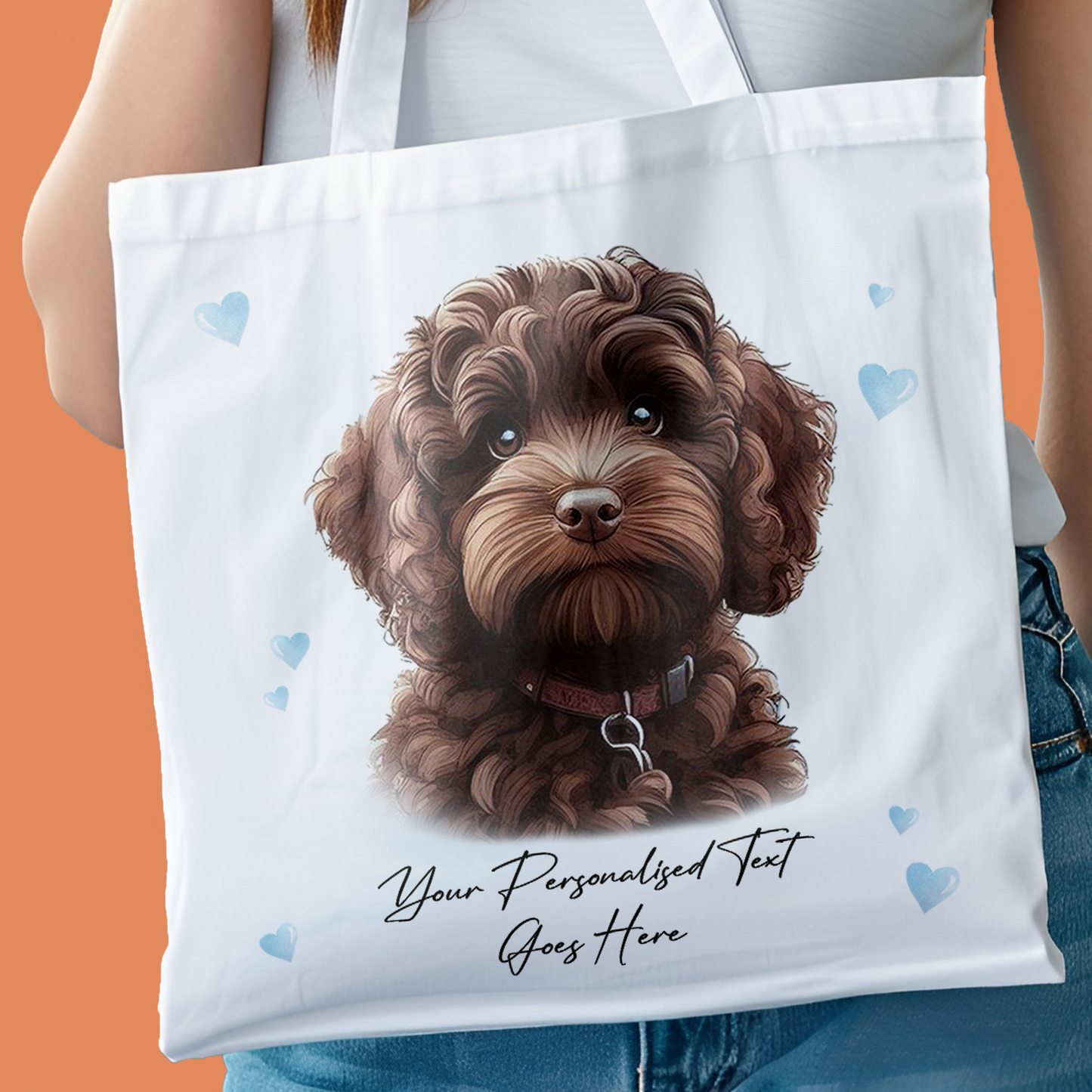 Personalised Dog Love Hearts Chocolate Cockapoo Tote Bag